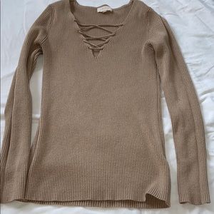 Tan crossed long sleeve shirt